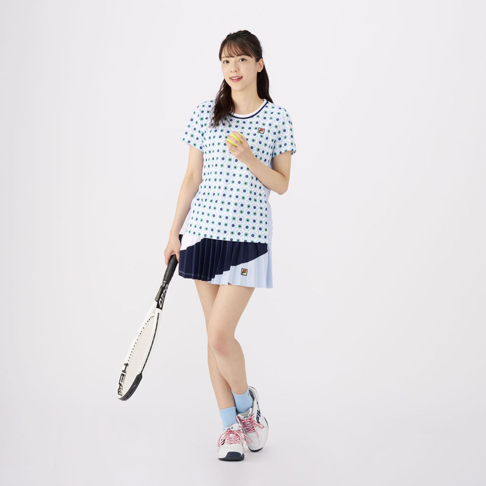 テニスショップラリー / 【クリアランスセール30％OFF】FILA フィラ レディース 小花柄丸首 テニス ゲームシャツ VL2423 : 10  サックス 2022SS【ゆうパケット対応可】